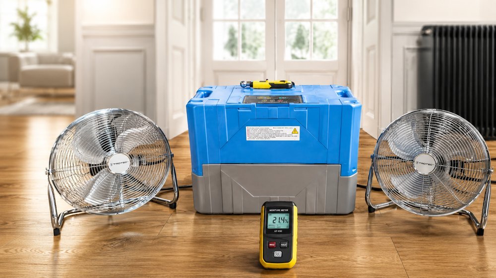 Pack complet d'assèchement : déshumidificateur 42 L/jour, brasseurs d'air et testeur d'humidité